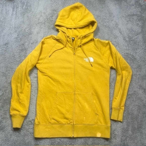 The North Face Tops - North Face Half Dome Hoodie‎ Womens M Yellow Full Zip Hooded Sweatshirt *SPOTS